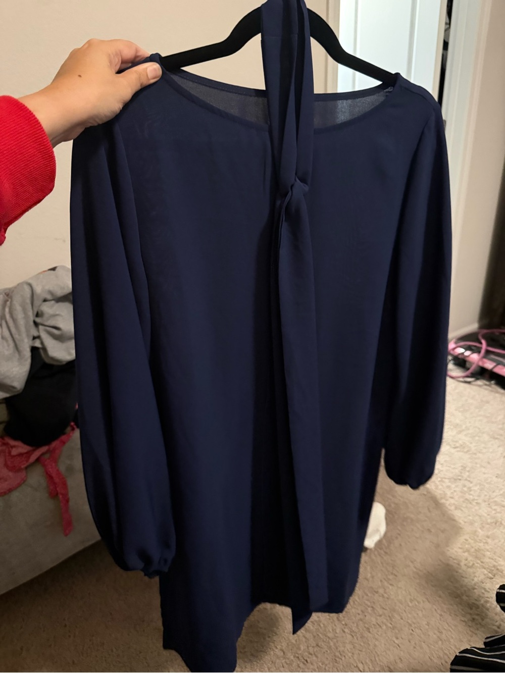 Women's Navy Tie-Back Blouse